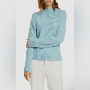 Vince Mock Neck Ribbed Knit Wool Cashmere Blend Sweater - Heather Aria Blue NWT